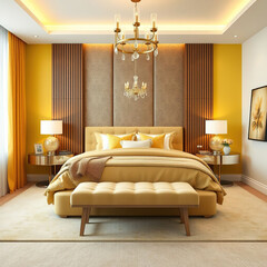 modern luxury bedroom interior yellow color