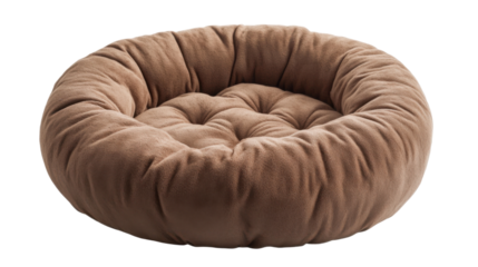 Round Pet Bed: Luxurious round pet bed in taupe color, perfect for small to medium-sized pets. Soft, plush fabric offers ultimate comfort for your furry friend. 