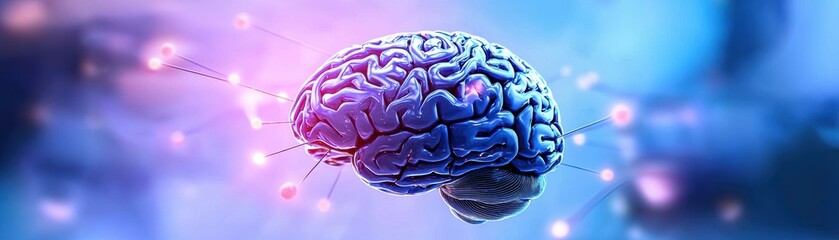 Obraz premium Surreal neural growth in a futuristic abstract brain environment,A vibrant, digital illustration of a brain with glowing connections, symbolizing intelligence, creativity, and neurological activity