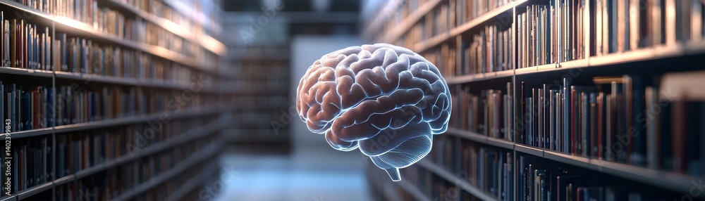 Poster ai brain exploration digital library 3d visualization intellectual environment futuristic insight,a 