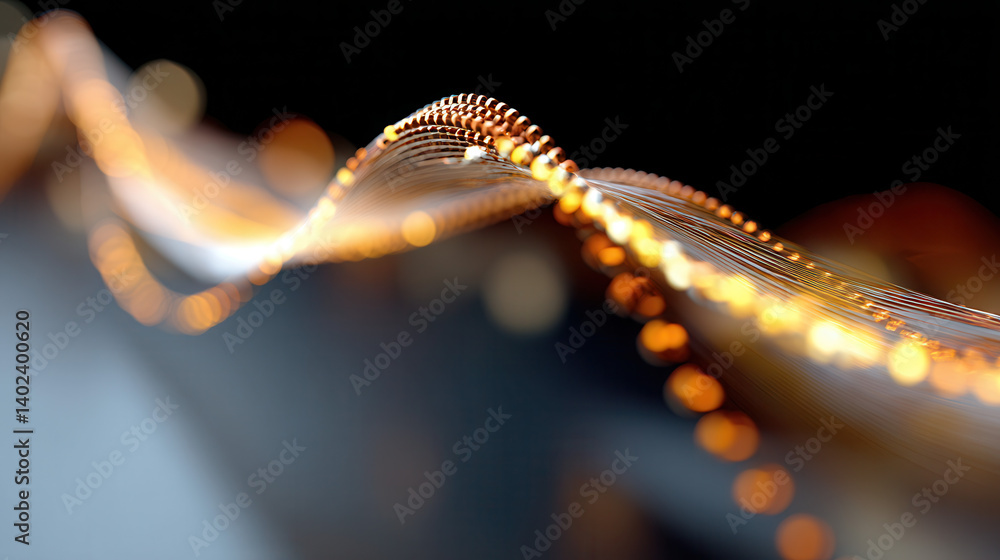 Poster glowing wave of golden light particles creates dynamic and futuristic abstract design