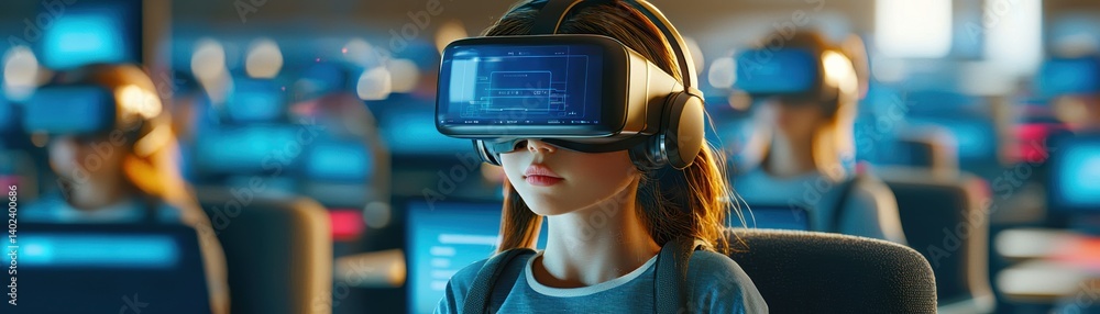 Poster enhancing learning in an augmented reality classroom for visually impaired students,a person wearing