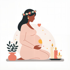 Peaceful Dark-Skinned Mother-to-Be in Spiritual Setting with Candles