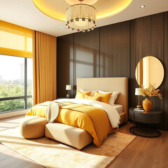 modern luxury bedroom interior yellow color