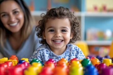 Happy child doing math exercises with her mother ot teacher together. Education people fun concept, Generative AI