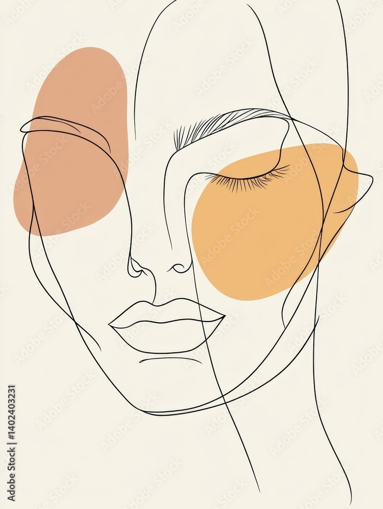 Aufkleber minimalist face drawing in pastel colors embodies abstract fashion creativity in a serene artistic s