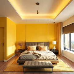 modern luxury bedroom interior yellow color