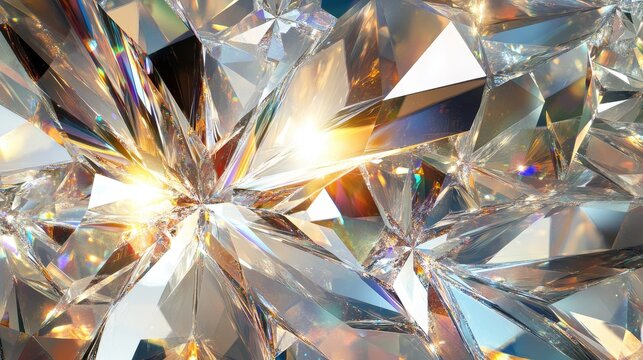 A close up view of many faceted clear gem surfaces