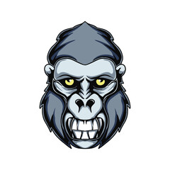 Gorilla head mascot icon with aggressive expression vector colored illustration
