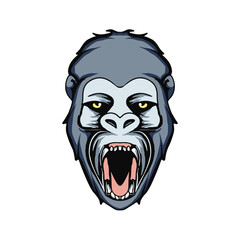 Gorilla head mascot icon with aggressive expression vector colored illustration