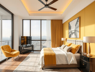 modern luxury bedroom interior yellow color