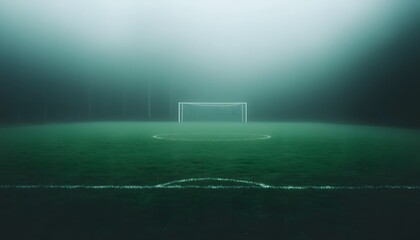 Eerie Football Field at Night: Foggy, Minimalist Sports Scene