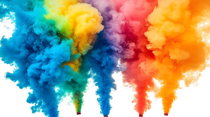 Fototapeta premium Colorful Smoke Bombs Create Vibrant Clouds on White Generative AI