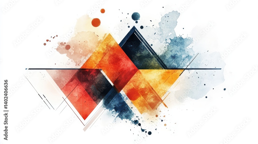 Poster abstract geometric in the watercolor style background with splashes, generative ai backdrop illustra