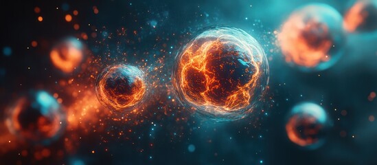 Abstract depiction of cellular division, glowing orbs