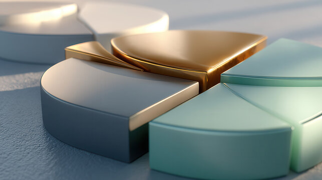 Abstract 3D pie chart with metallic and pastel segments, symbolizing financial growth and portfolio diversification
