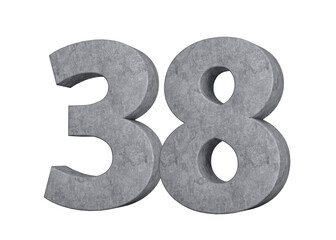 Concrete 3d illustration of number 38 on a transparent background.