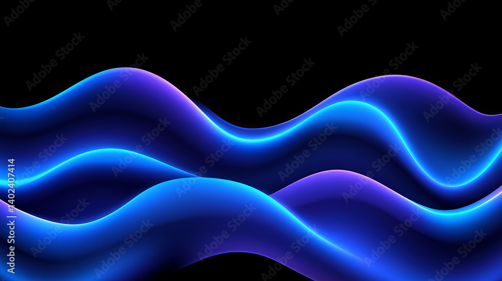 Poster smooth blue waves create mesmerizing abstract design on dark background, evoking calmness
