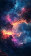 Fototapeta premium Cosmic Nebula Mobile Wallpaper Swirling Blue Purple & Orange Hues Against Starry Background | 4K Vertical Phone Aesthetic
