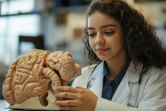 Student of medicine examining anatomical model in lab, Generative AI
