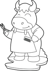 Bull Hairdresser Scissors Comb Animal Vector Graphic Art Illustration