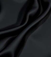 Fototapeta premium Deep black satin fabric, luxurious texture, smooth, elegant folds, glossy, reflection, velvety
