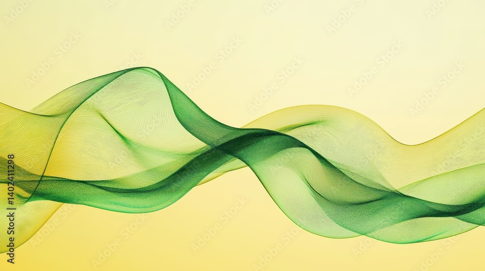 Poster an abstract background with wavy green and green waves on a yellow background. generative ai illustr
