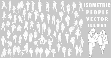 Isometric city people architectural vector illustration	
