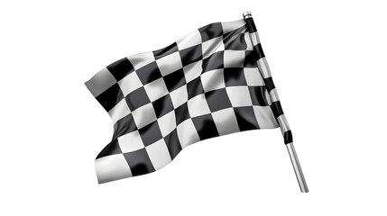 A black and white checkered finish race flag isolated on a transparent background