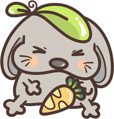 Cute rabbit hugging fresh carrots.