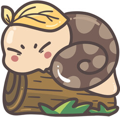 A little snail sleeps on a log.