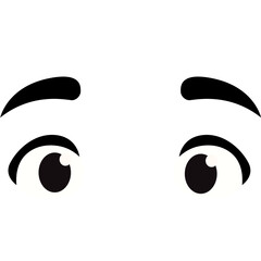 Cute cartoon eyes with thick eyebrows, showing a calm and curious expression. Perfect for character design, digital art, animation, emojis, or educational illustrations.