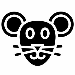 A simple illustration of a mouse face with round ears and long whiskers.