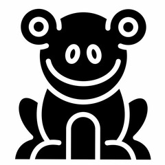 Simple illustration of a smiling frog with big eyes and legs.