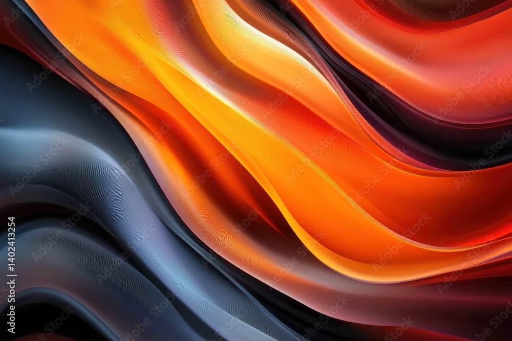 Poster abstract background with dynamic flowing shapes in orange red and gray tones for modern design