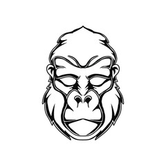 Gorilla head mascot icon with aggressive expression vector monochrome style illustration