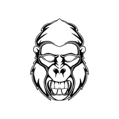 Gorilla head mascot icon with aggressive expression vector monochrome style illustration