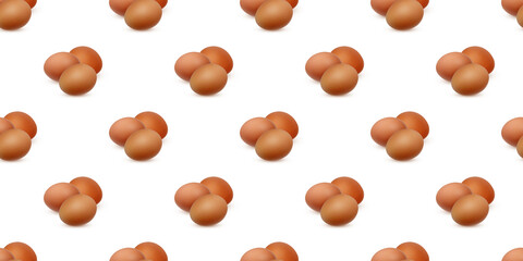 Seamless pattern of fresh brown eggs on white background