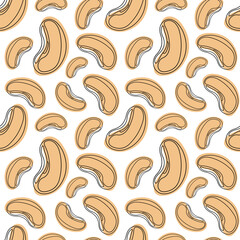 Minimal seamless cashew pattern in hand-drawn style. Perfect for packaging design, textile, kitchen decor, and food branding. Vector illustration EPS10.