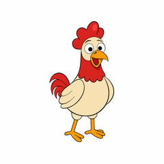 chicken, bird, rooster, cartoon, hen, animal, farm, vector, illustration, poultry, isolated, chick, cute, funny, white, cockerel, egg, character, fowl, beak, agriculture, nature, animals, drawing, fea