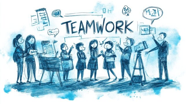 "TEAMWORK" SKETCH NOTES (graphic team ideas collaboration) illustration