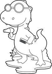 Dinosaur Hairdresser Comb Hairdryer Animal Vector Graphic Art Illustration