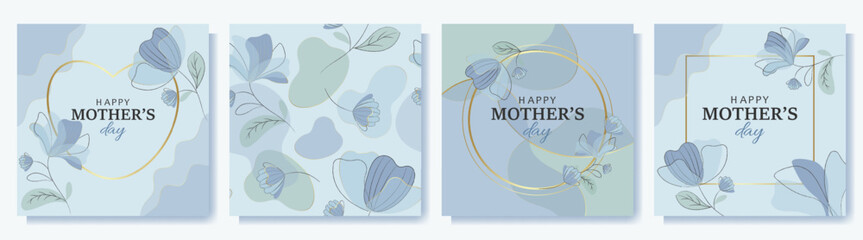 Collection of square cards and patterns for Mother's Day in pastel blue tones