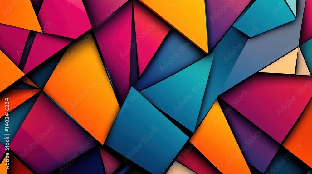 Poster abstract geometric pattern with vibrant colors and overlapping shapes creating a modern look, geomet