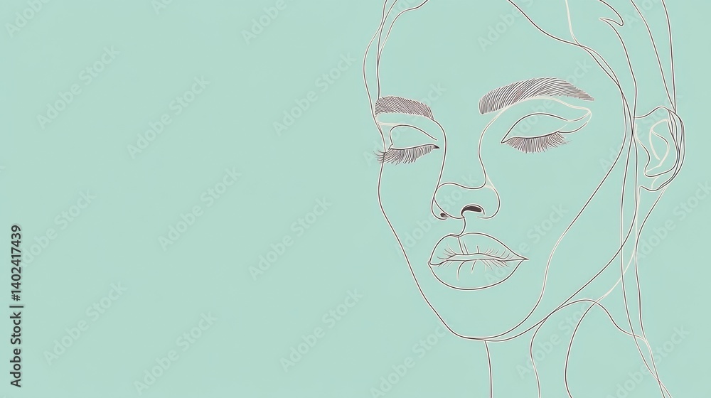 Aufkleber elegant single-line art face drawing featuring minimal pastel colors and abstract fashion style on a
