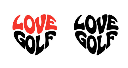 Heart-shaped sticker featuring "LOVE GOLF" in red and black design