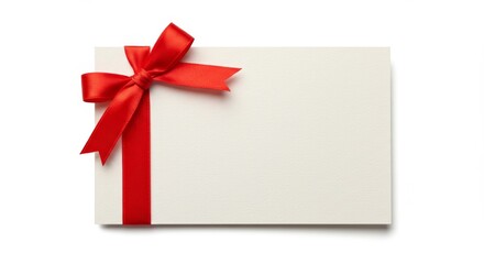 Rectangular gift card or note with red ribbon.