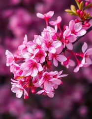 Obraz premium A vibrant sakura branch laden with full pink and white blossoms, showcasing delicate petals, garden, branches