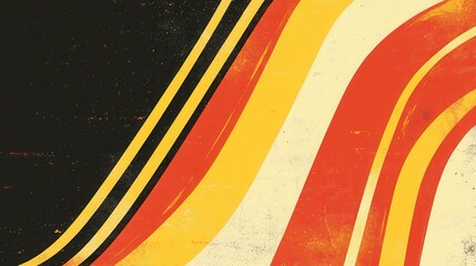 A retro 1970's or 1980's graphic background design for use as a product, poster or flyer background with yellow, orange and red curved stripes with corner border and copy space for design illustratio