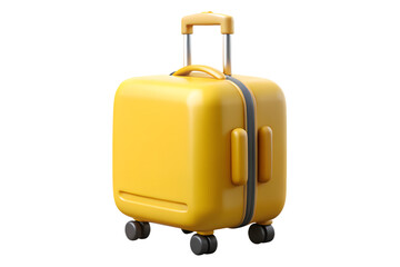 3D Bright Yellow Rolling Suitcase with Extendable Handle - Isolated on Transparent Background.